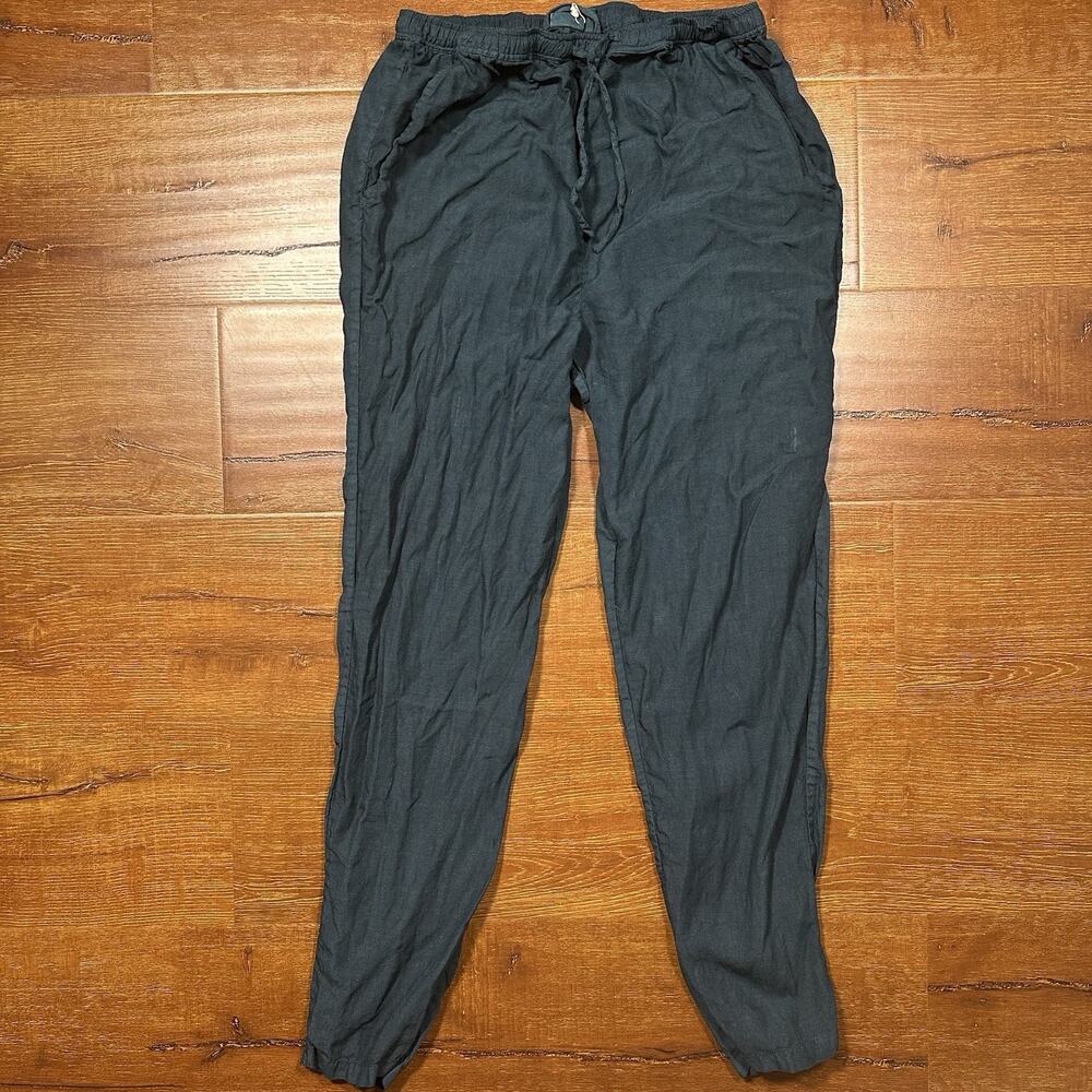 Toast Pants Womens L 28x29 Green 100% Linen Pull On Sustainable Organic Eco City